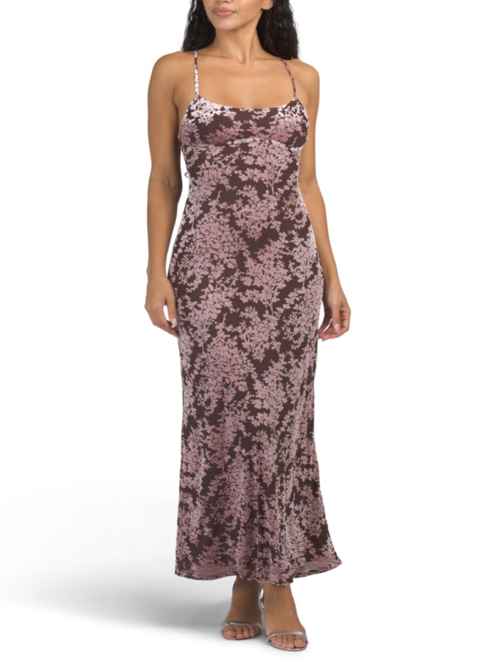 NWT Thirty Thirty flocked velvet Slip Maxi Dress in chocolate/mauve- S
